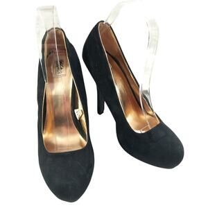 MOSSIMO! BLACK SUEDE LEATHER MODIFIED ROUND TOE PLATFORM STILETTO HEELS! SZ 7.5M